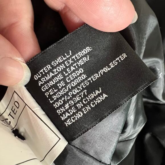 East 5th Womens Leather Jacket Long Coat Collared Button Closure Black Large - Picture 14 of 14